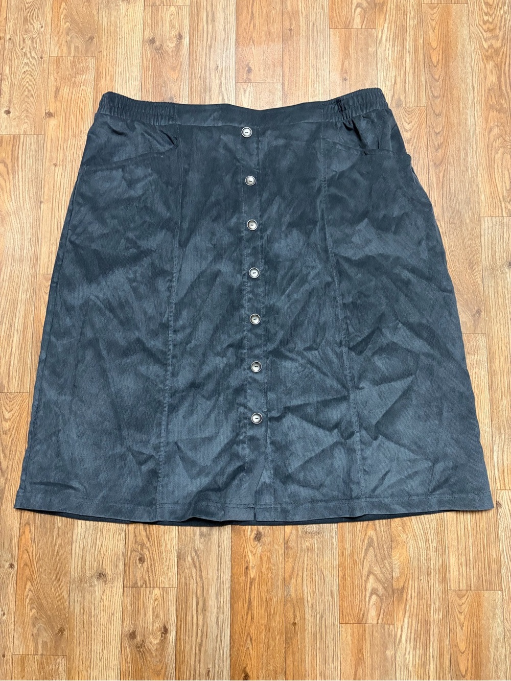 Allison Daley Charcoal Gray Button-Front A-Line Skirt with Elastic Waist
